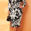 Lovely Casual V Neck Printed Black Mid Calf Plus Size Dress 3