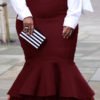 Lovely Casual Patchwork Wine Red Plus Size Skirt 3