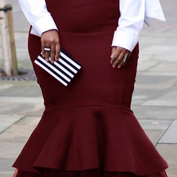 Lovely Casual Patchwork Wine Red Plus Size Skirt 2