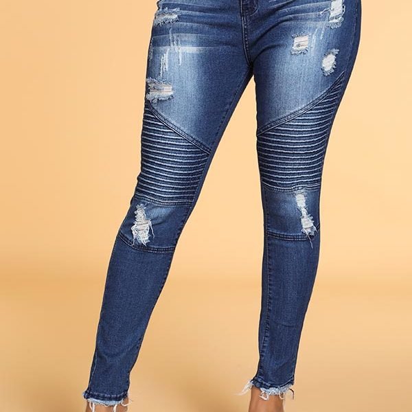 Lovely Trendy Ruffle Patchwork Blue Jeans 2