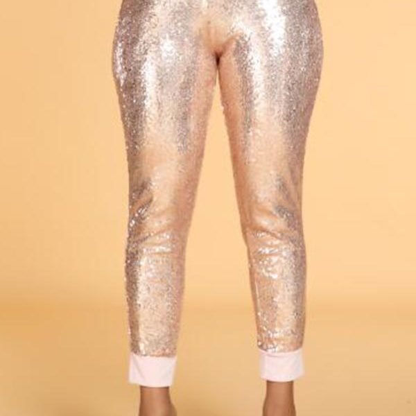 Lovely Chic Sequin Patchwork Rose Gold Pants 2