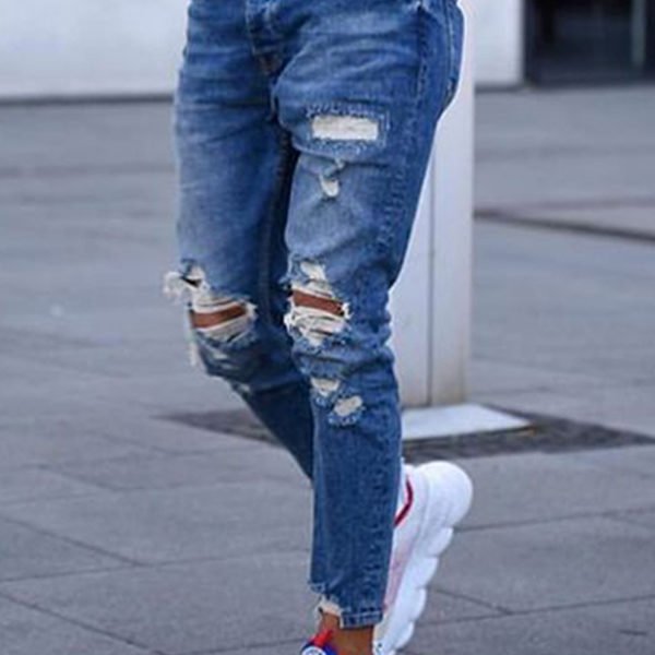 Lovely Casual Hollow-out Deep Blue Jeans 2