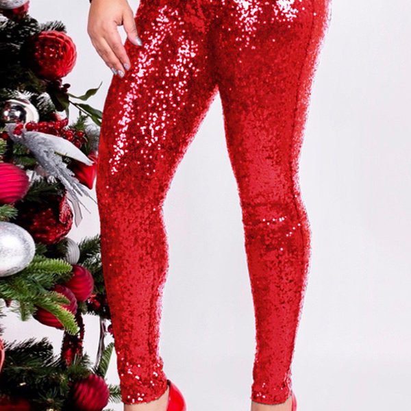 Lovely Casual Sequin Red Pants 2