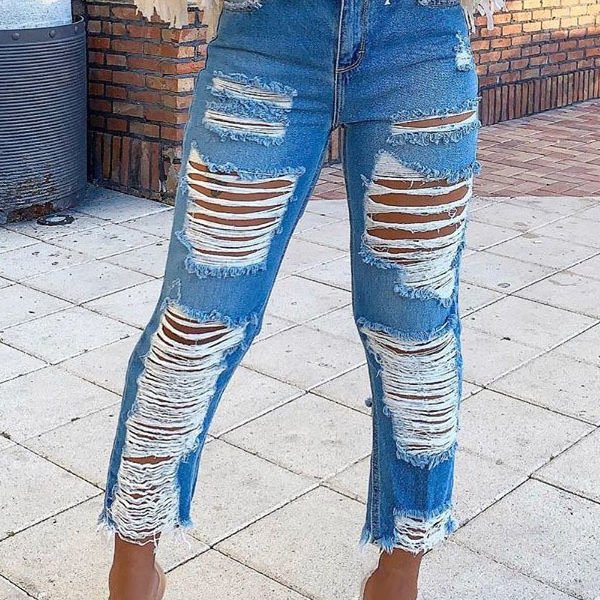 Lovely Casual Hollow-out Blue Jeans 2