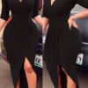 Lovely Chic V Neck Ruffle Design Black Ankle Length Dress 3