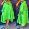 Lovely Casual V Neck Loose Green Ankle Length Dress 3