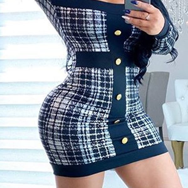 Lovely Chic Plaid Print Black And White Mini Dress 2