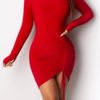 Lovely Trendy O Neck Drawstring Red Mini Dress 3