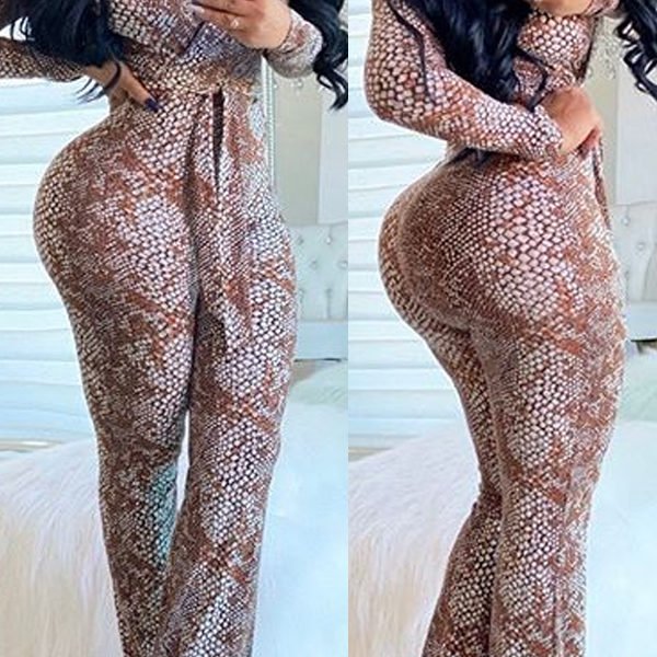 Lovely Casual Snakeskin Print One-piece Jumpsuit 2