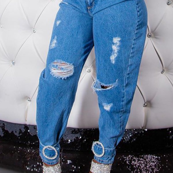 Lovely Casual Broken Holes Blue Jeans 2