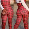 Lovely Chic Plaid Print Red One-piece Jumpsuit 3