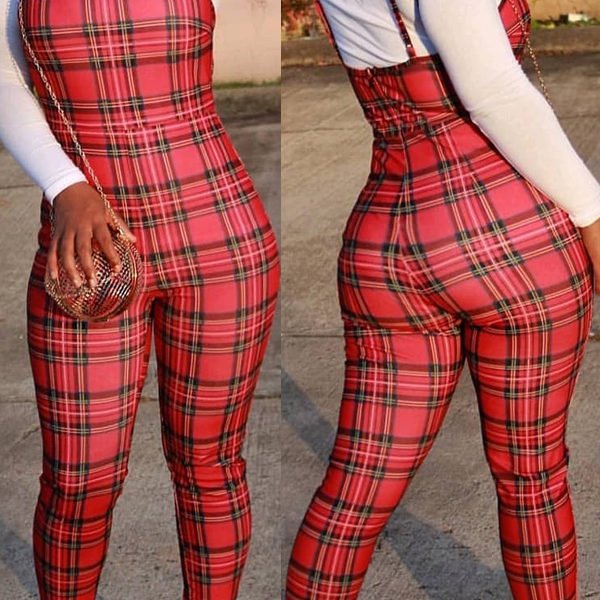 Lovely Chic Plaid Print Red One-piece Jumpsuit 2