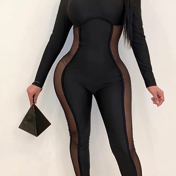 Lovely Sexy Patchwork Black One-piece Jumpsuit 2