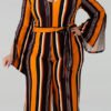 Lovely Casual Striped Yellow Plus Size One-piece Jumpsuit 3
