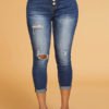 Lovely Trendy Broken Holes Blue Denim Jeans 3