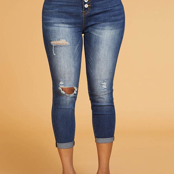 Lovely Trendy Broken Holes Blue Denim Jeans 2