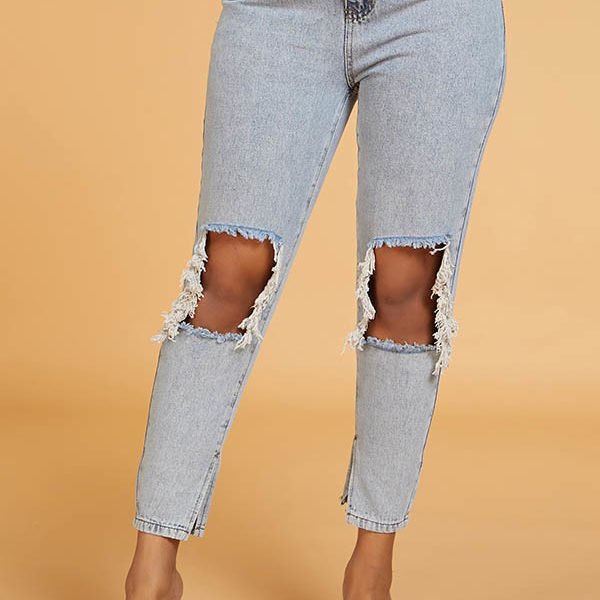 Lovely Chic Hollow-out Baby Blue Jeans 2