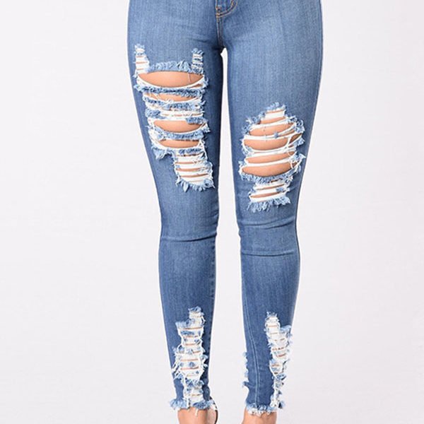 Lovely Chic Hollow-out Deep Blue Jeans 2