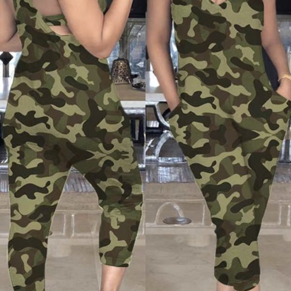 Lovely Casual Camo Print Army Green One-piece Jumpsuit 2