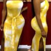 Lovely Chic Print Yellow Mid Calf Dress 3