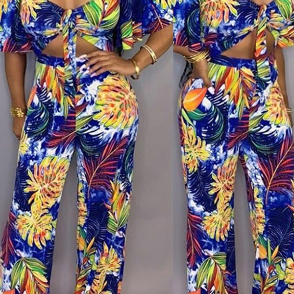 Lovely Sexy Print Blue One-piece Jumpsuit 2