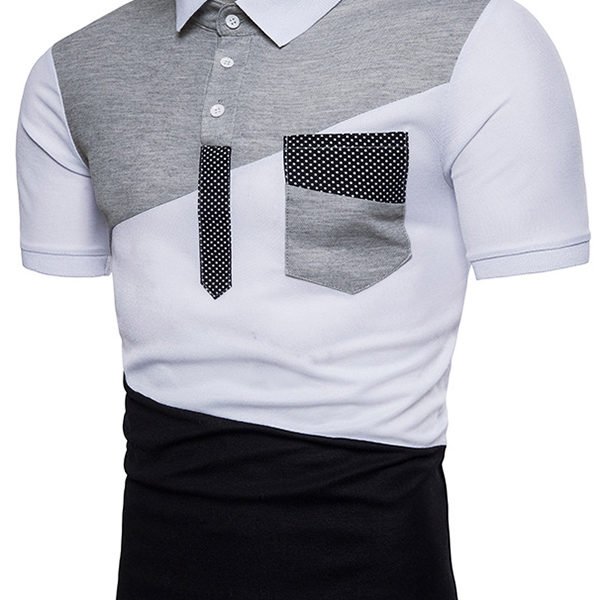 Lovely Casual Patchwork White Polo Shirt 2
