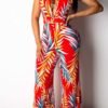 Lovely Work Print Basic Red One-piece Jumpsuit 3