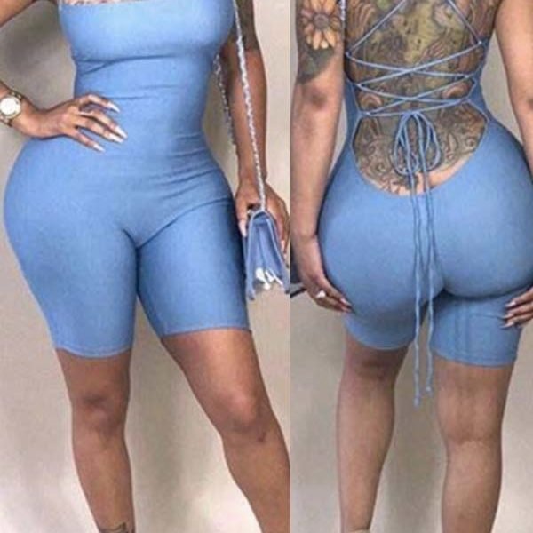 Lovely Trendy Backless Baby Blue One-piece Romper 2