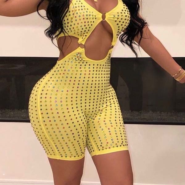 Lovely Chic Hollow-out Yellow One-piece Romper 2