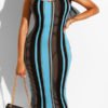 Lovely Sexy Sleeveless Striped Print Blue Mid Calf Dress 3