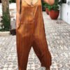 Lovely Sexy Striped Brown Jumpsuit 3