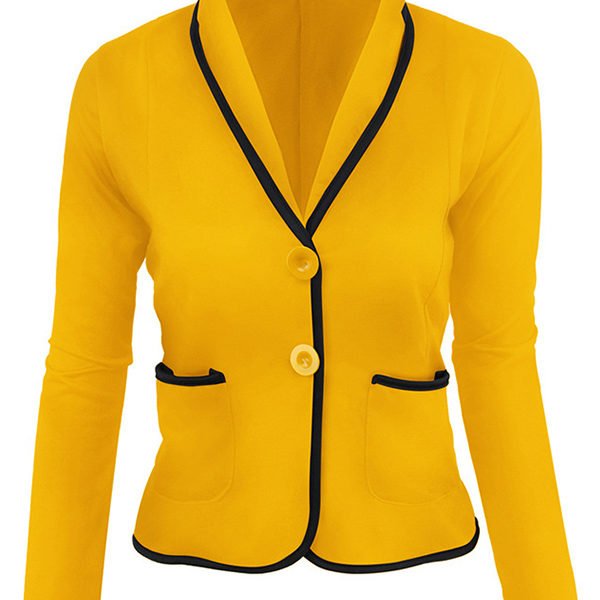 Lovely Trendy Buttons Design Yellow Blazer 2
