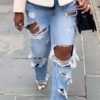 Lovely Casual Hollow-out Baby Blue Jeans 3