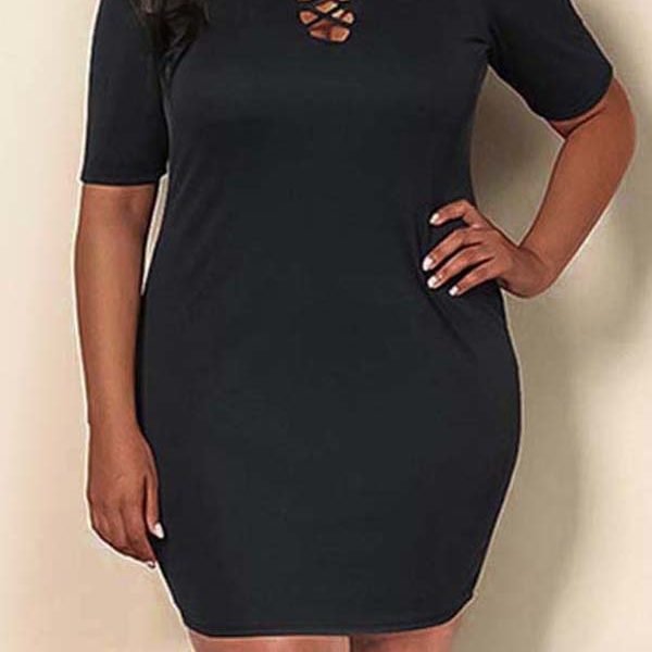 Lovely Casual Hollow-out Black Knee Length Plus Size Dress 2