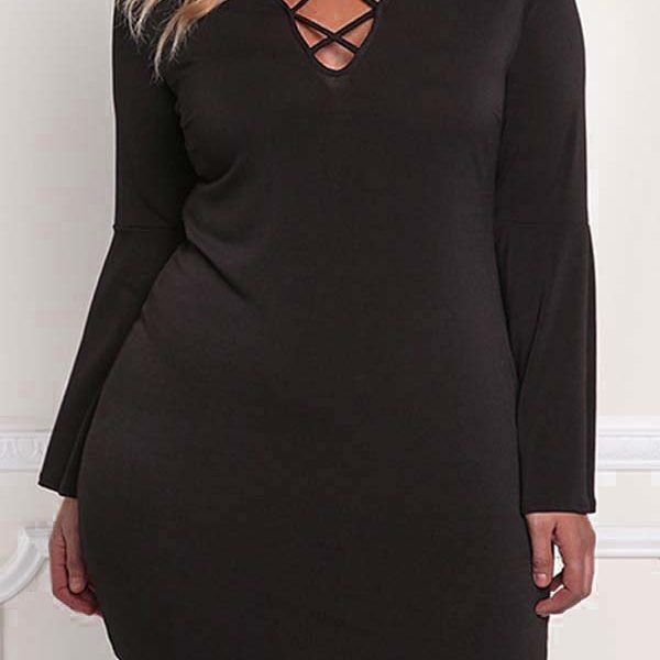 Lovely Casual Basic Black Plus Size Mini Dress 2