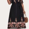 Lovely Bohemian Print Dark Blue Mid Calf Plus Size Dress 3