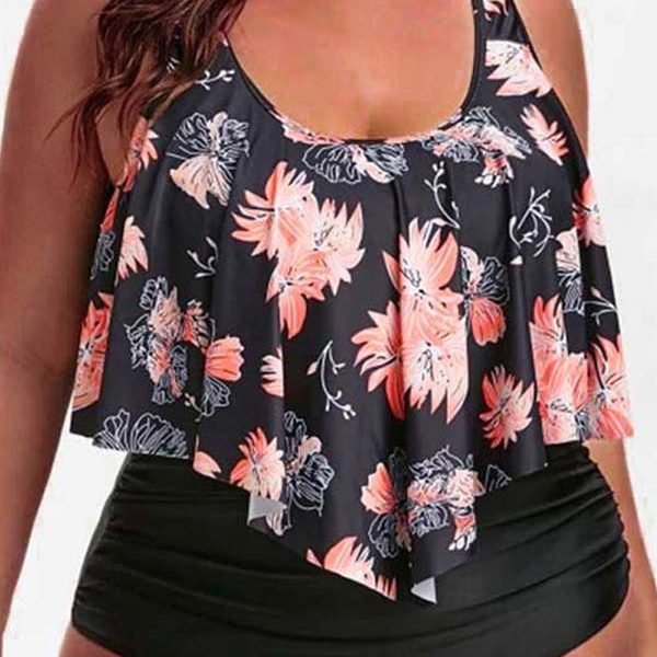 Lovely Casual Print Croci Plus Size Two-piece Swimsuit 2