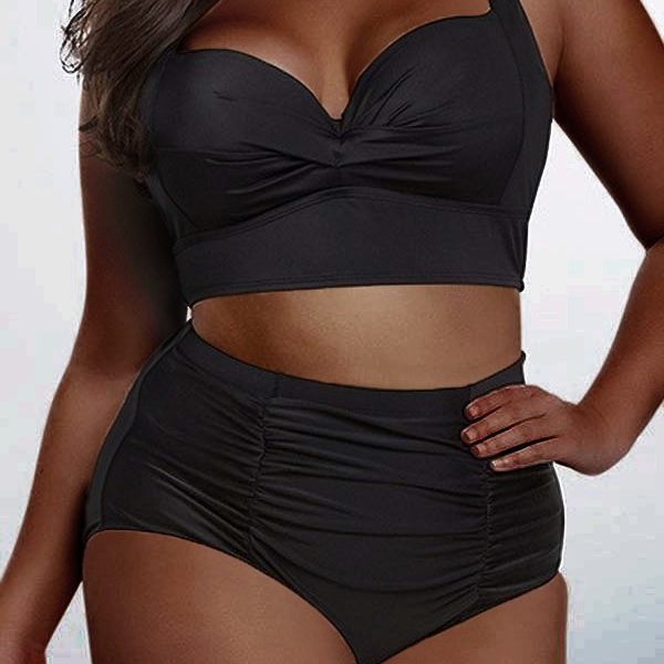 Lovely Casual Basic Black Plus Size Two-piece Swimsuit 2