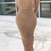 Lovely Sexy Fold Design Khaki Ankle Length Dress 3