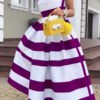 Lovely Casual Striped Print Purple Mid Calf Dress 3