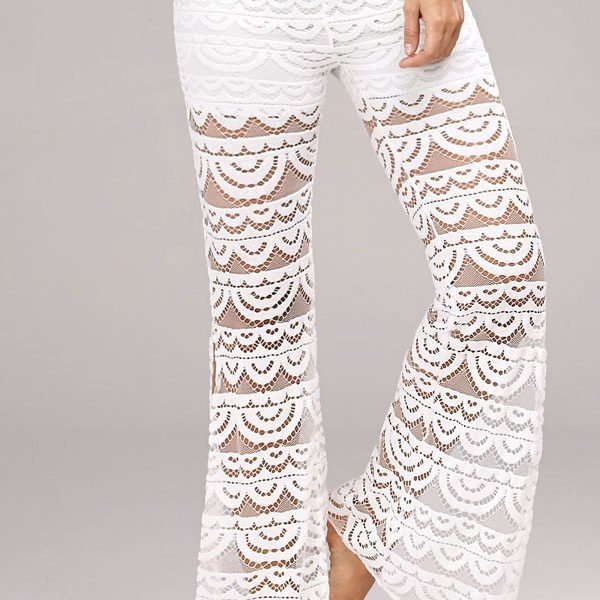 Lovely Chic Patchwork See-through White Pants 2