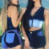 Lovely Chic Patchwork Deep Blue Shorts 3