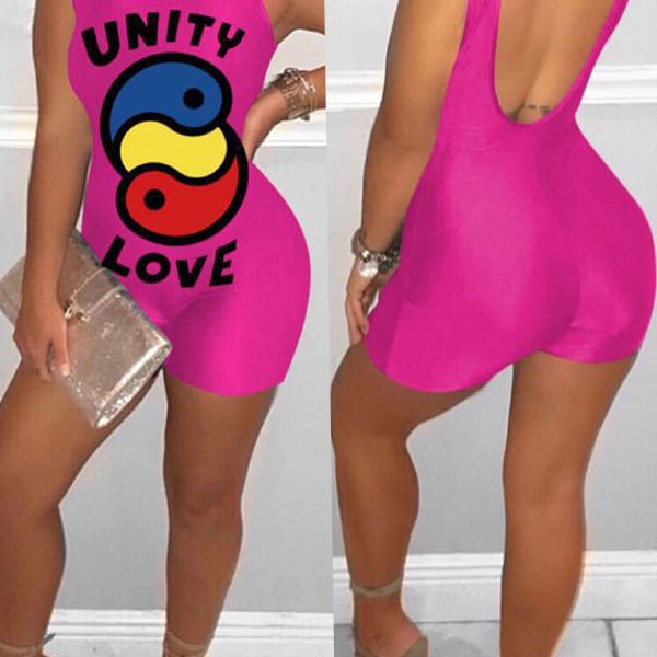 Lovely Trendy Backless Rose Red One-piece Romper 2