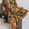 Lovely Casual O Neck Print Gold Mini Dress 3