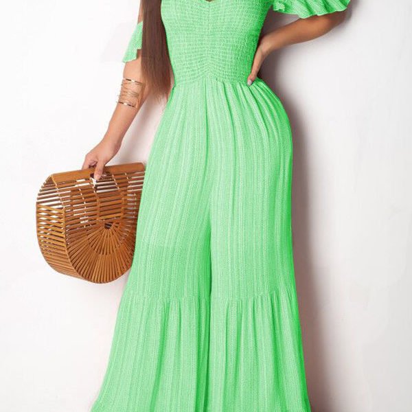Lovely Stylish Flounce Desogn Loose Green One-piece Jumpsuit 2
