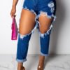 Lovely Trendy Hollow-out Deep Blue Jeans 3