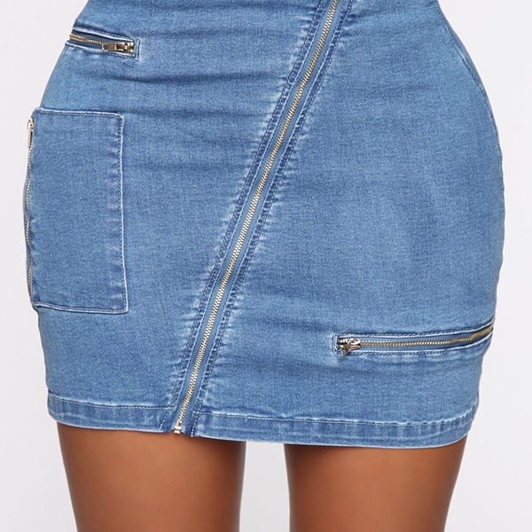 Lovely Chic Zipper Design Blue Skirt 2