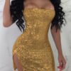Lovely Chic Dew Shoulder Skinyy Gold Mini Dress 3