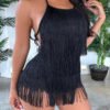 Lovely Casual Tassel Design Black One-piece Romper 3