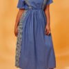 Lovely Casual Patchwork Striped Blue Ankle Length Plus Size Dress 3